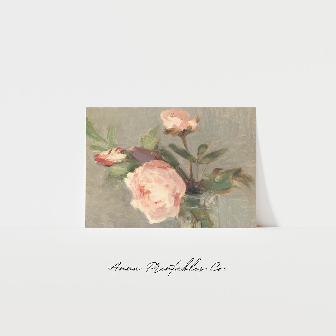 Blush Pink Peonies Glass Vase Soft Impressionist Floral Poster