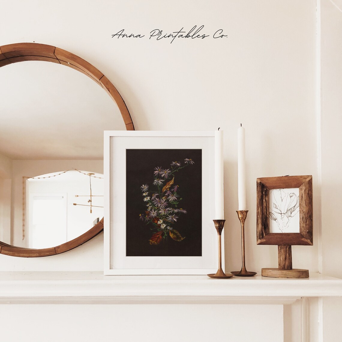 Daisies and Aster Antique Moody Floral Art Print - Image 2
