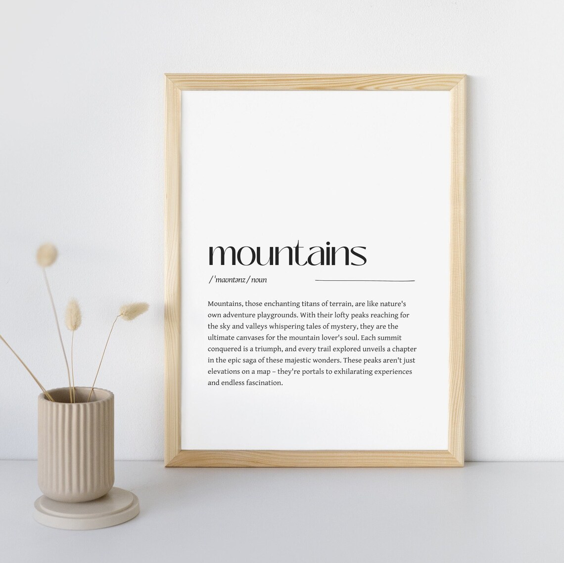 Mountains Word Definition Noun Typography Minimalist Wall Poster