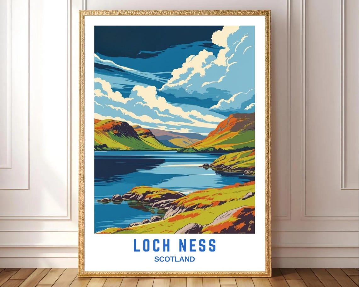 Loch Ness Scotland Highland Lake Hills Dramatic Sky Travel Poster