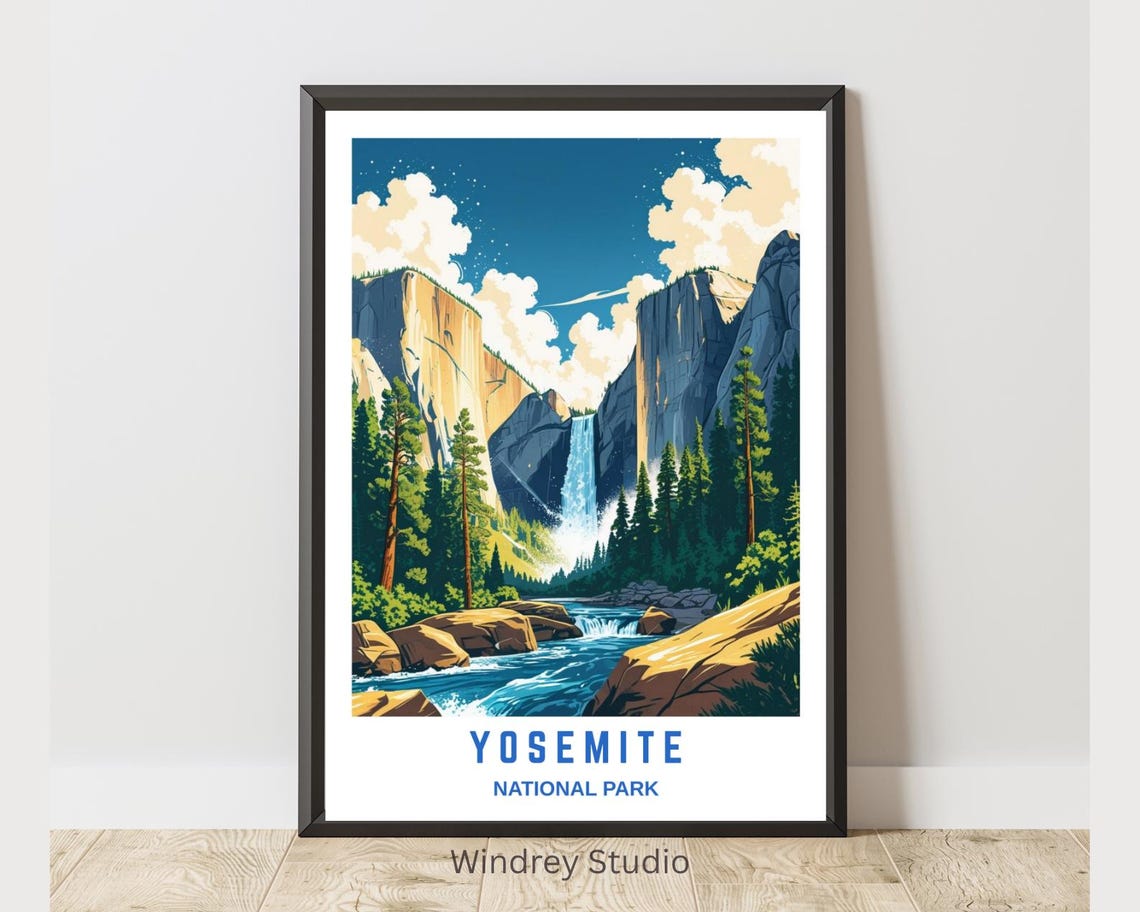 Yosemite National Park Waterfall Granite Cliffs River Valley Poster