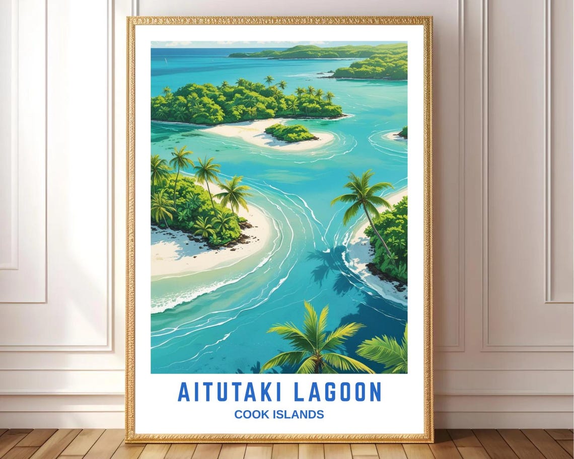 Aitutaki Lagoon Cook Islands Tropical Aerial Island View Scene Poster