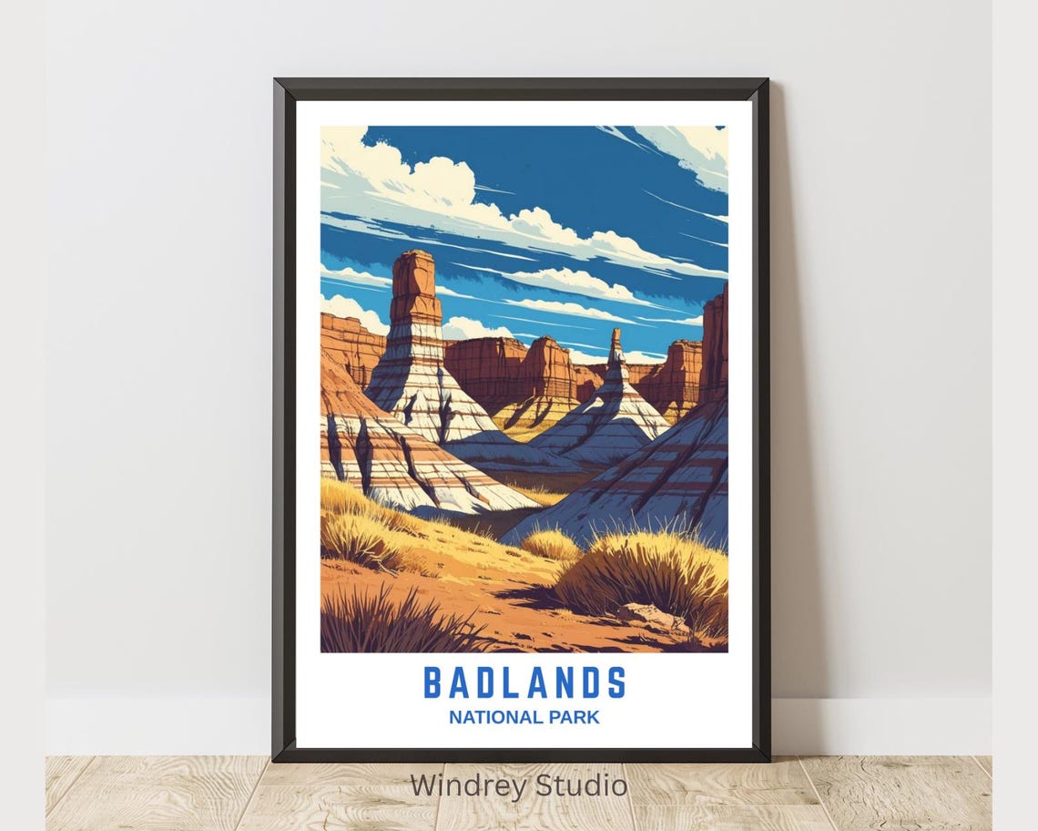 Badlands National Park Hoodoo Rock Formations Desert Sky Art Poster
