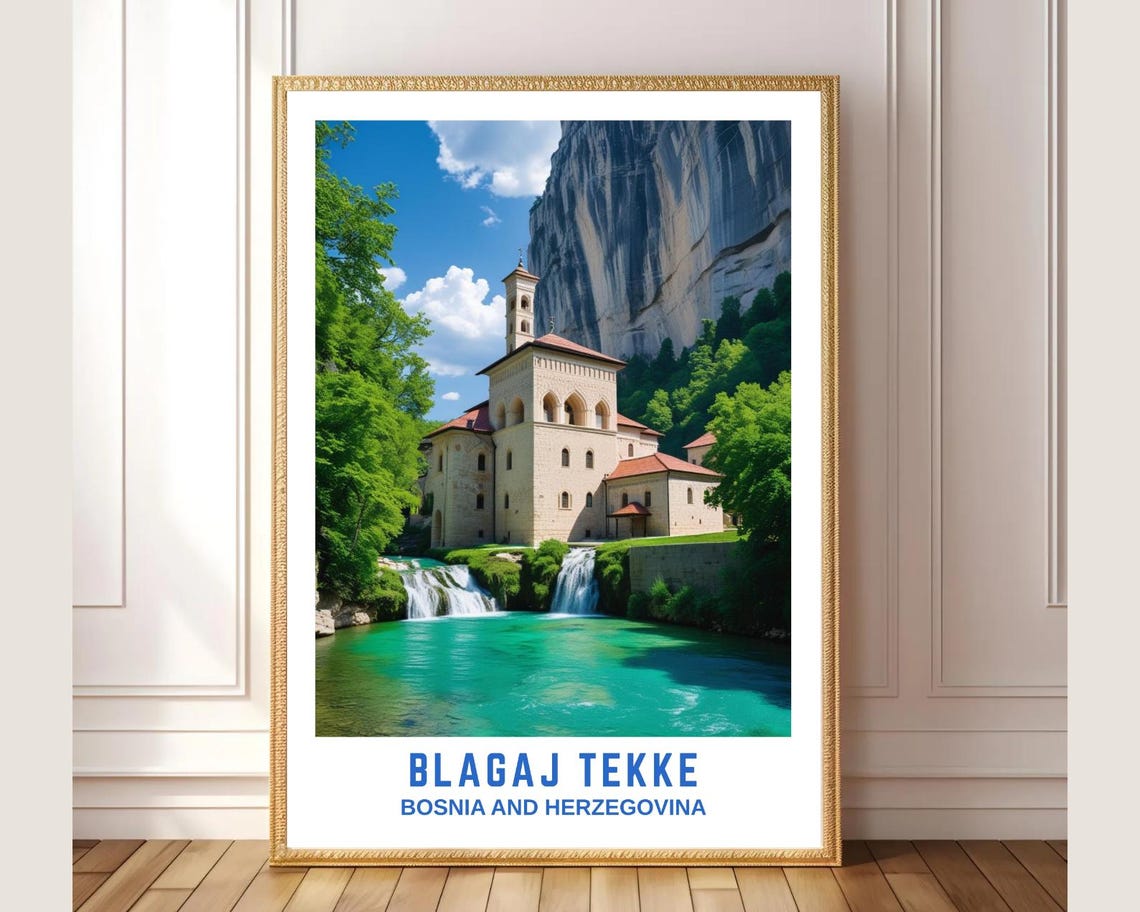 Blagaj Tekke Bosnia Riverside Monastery Waterfall Travel Poster