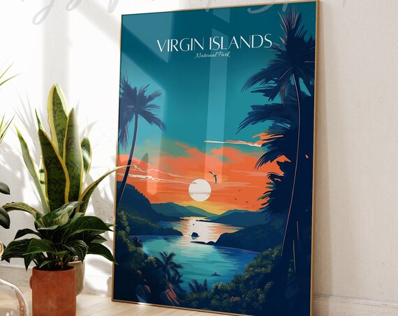 Virgin Islands National Park Tropical Sunset Palm Travel Poster