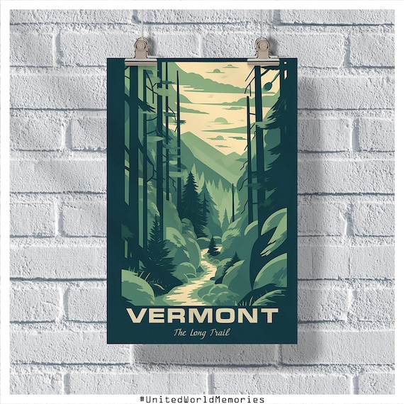 Vermont Long Trail Green Forest Mountain Hiking Travel Poster