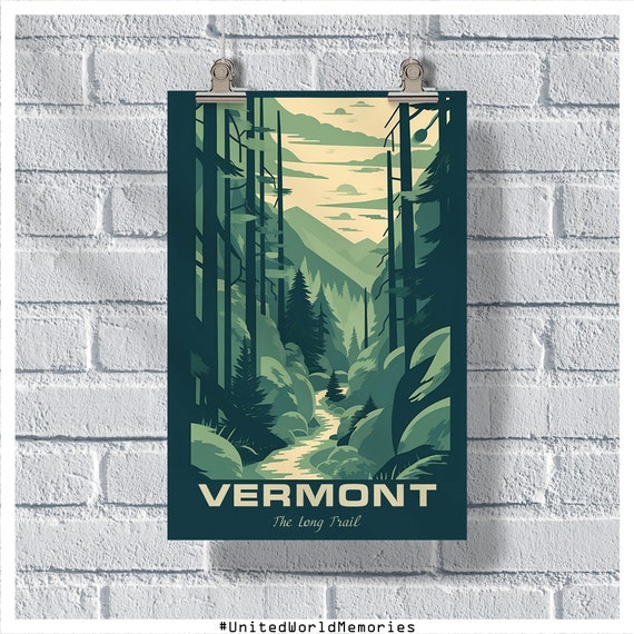 Vermont Travel Poster The Long Trail Poster Vermont Vintage Poster Wall Decor State Poster Vermont Print Vermont Retro Poster