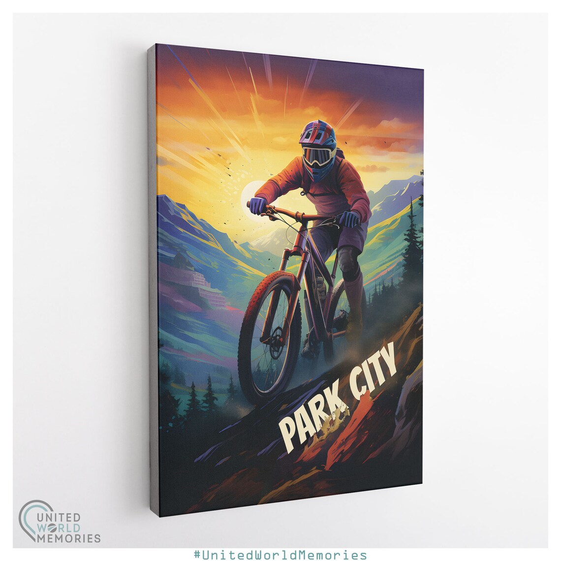 Park City Mountain Biker Sunset Trail Ride Vintage Travel Poster - Image 3