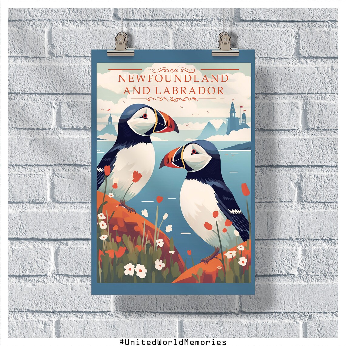 Newfoundland And Labrador Puffins Travel Poster Art Print