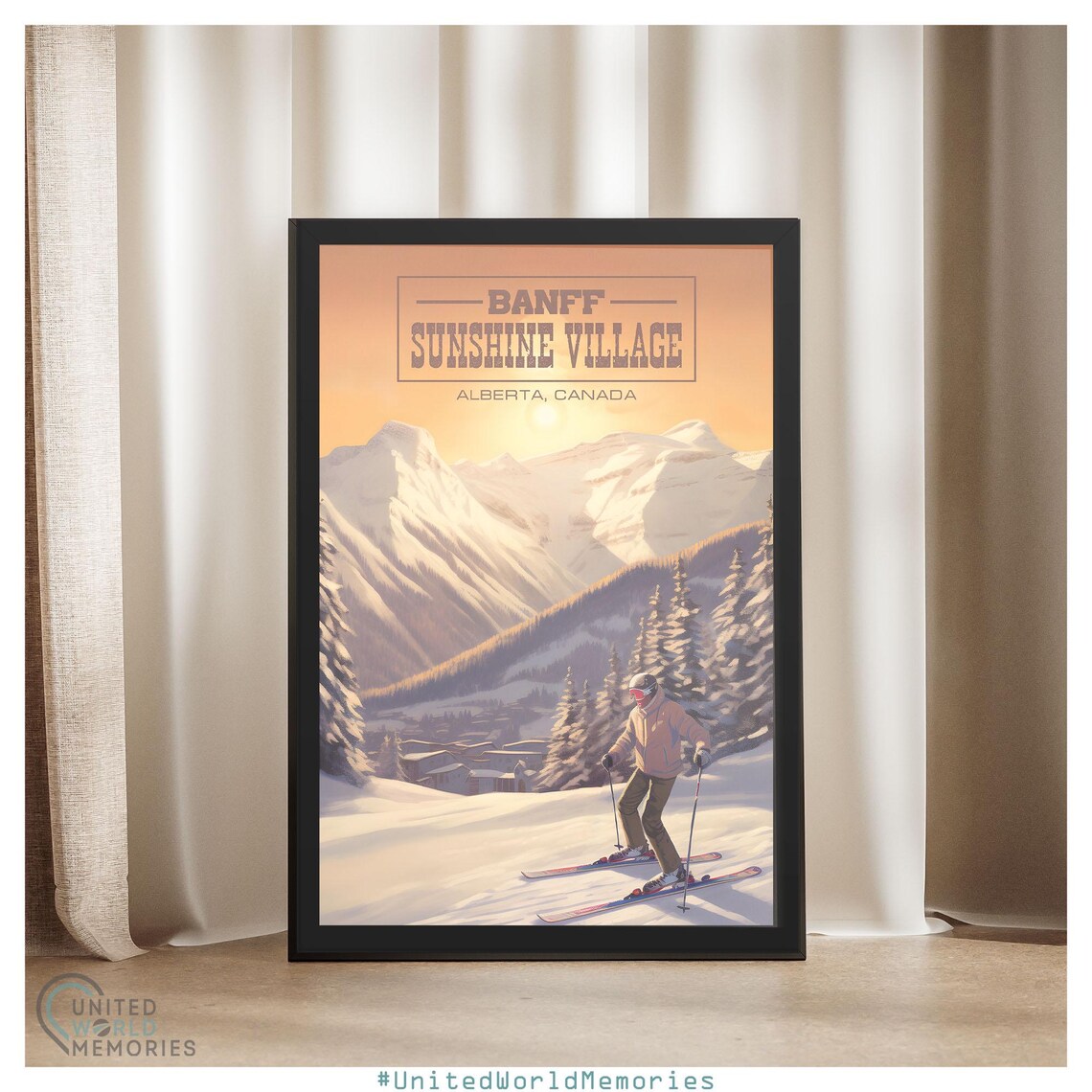 Banff Sunshine Village Alberta Canada Vintage Skier Sunset Ski Poster - Image 4