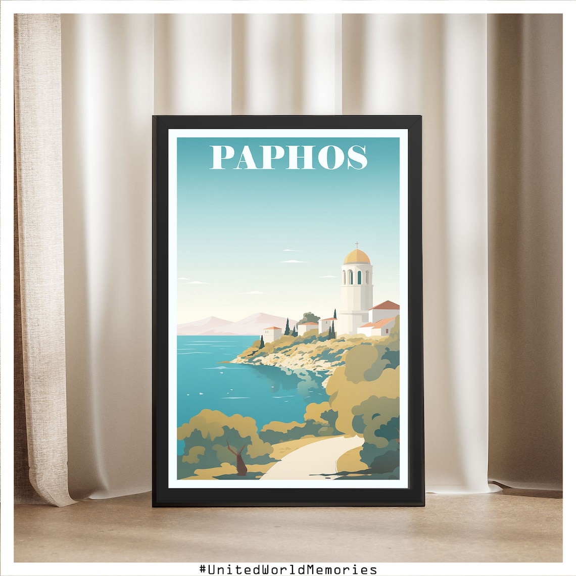 Paphos Cyprus Coastal Church Cliffs Turquoise Sea Travel Poster - Image 5