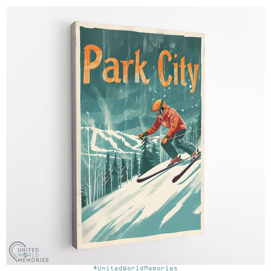 Park City Skier Carving Slope Sunset Vintage Retro Travel Poster - Image 3
