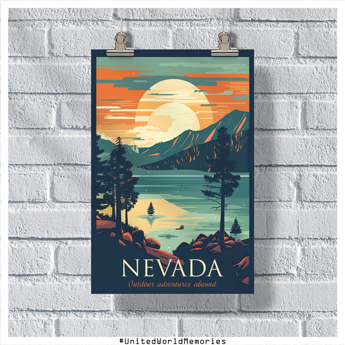 Nevada Vintage Travel Poster, State Adventure Print
