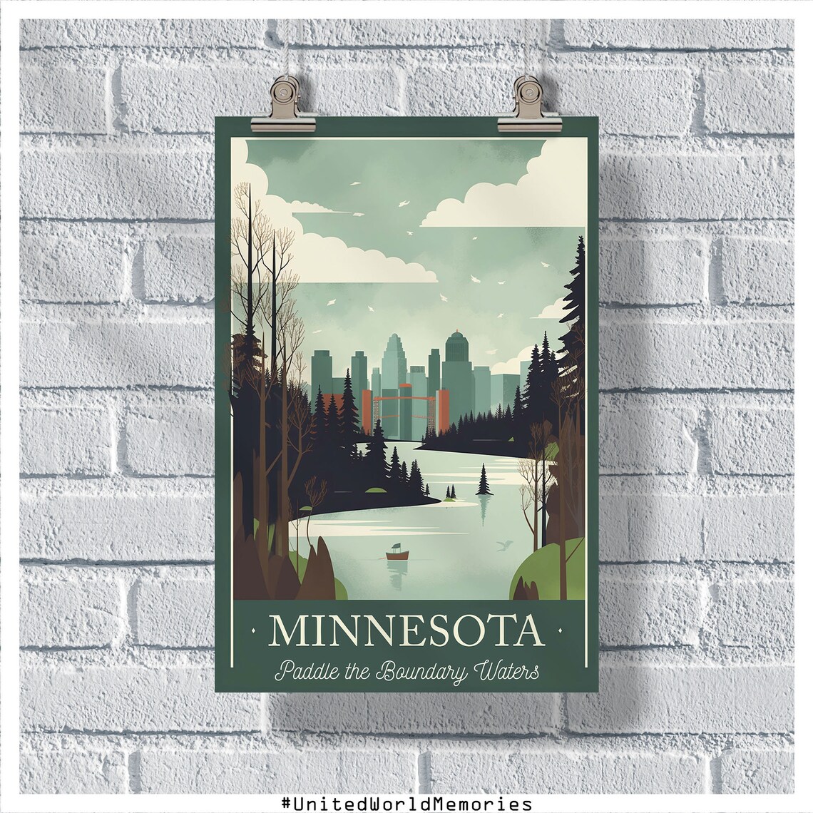 Minnesota Paddle The Boundary Waters Canoe Lake Retro Travel Poster