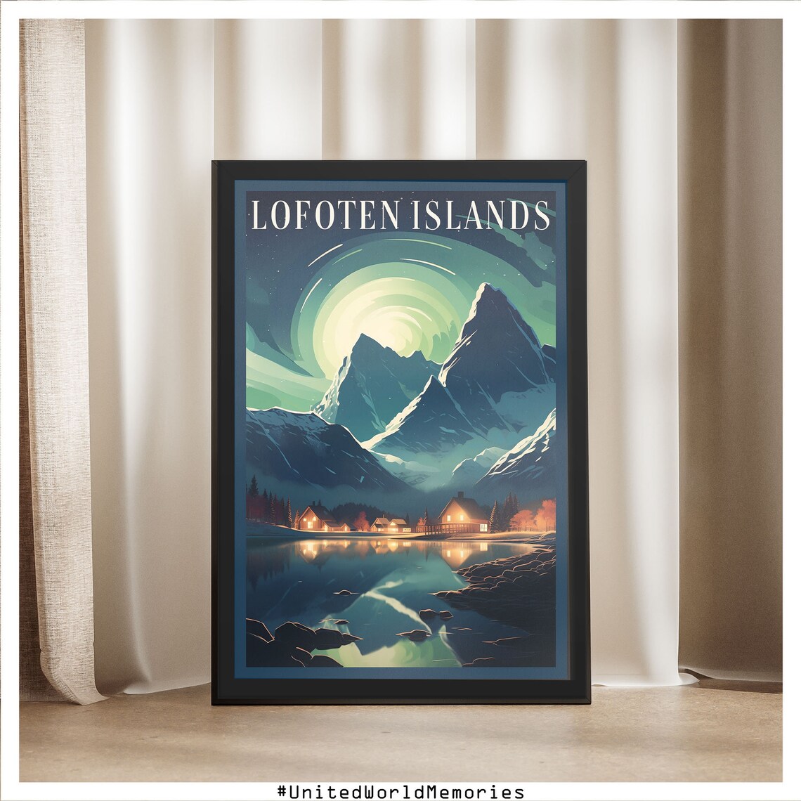 Lofoten Islands Norway Northern Lights Winter Mountains Poster - Image 5