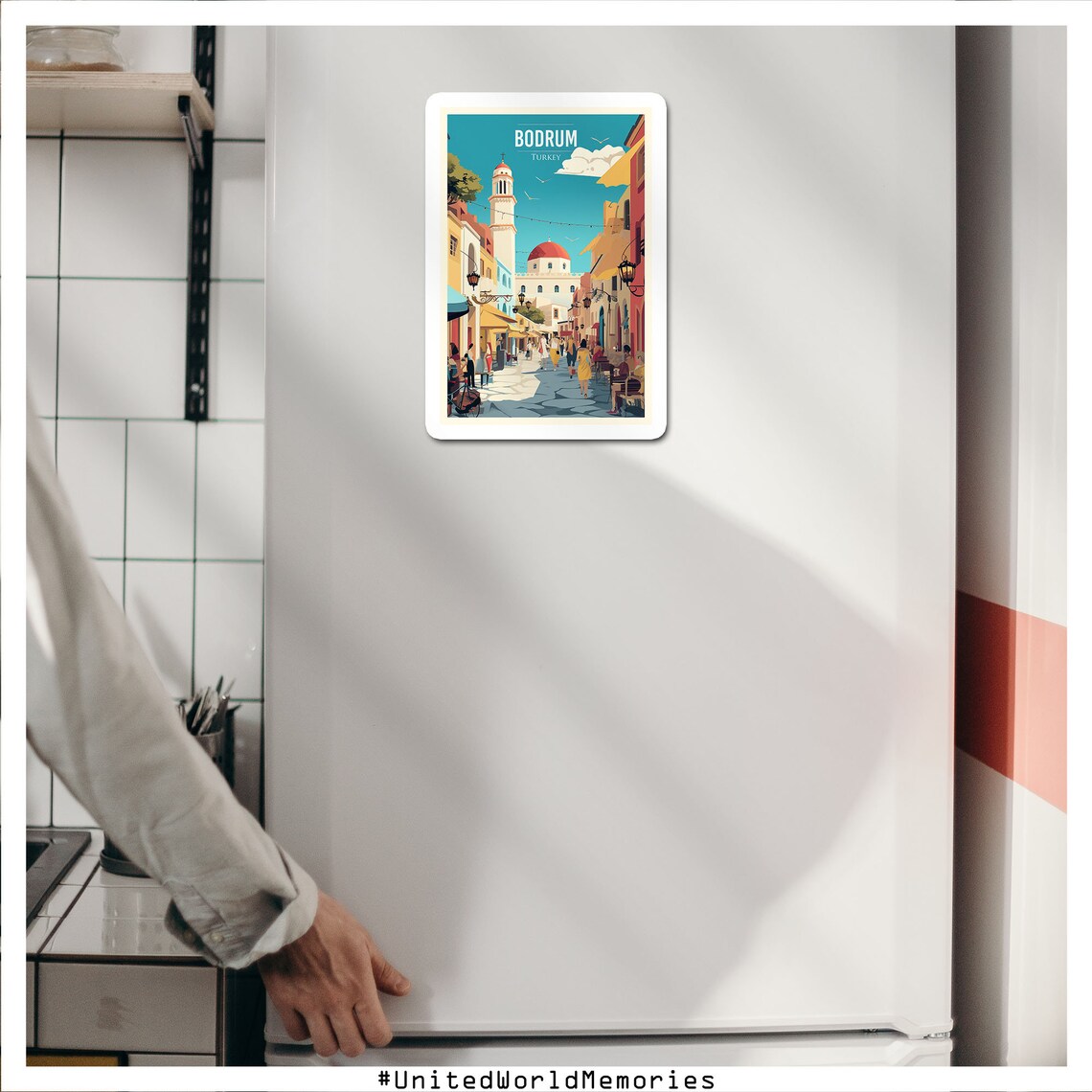 Bodrum Turkey Old Town Cobblestone Street Historic Mosque Poster - Image 3