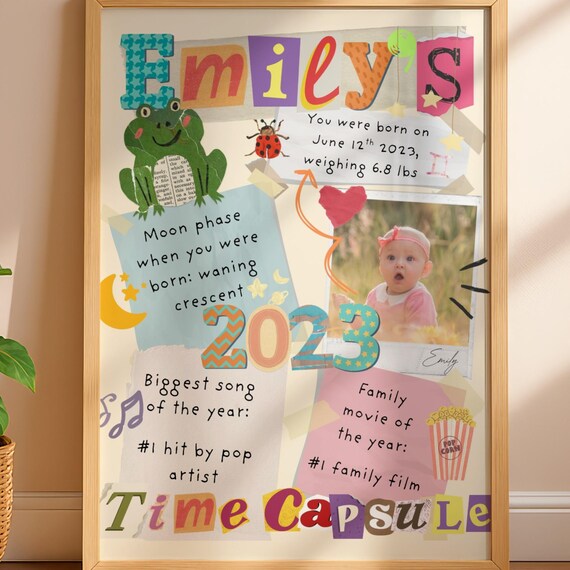 Personalized Baby Time Capsule Print Retro Nursery Decor Custom Keepsake