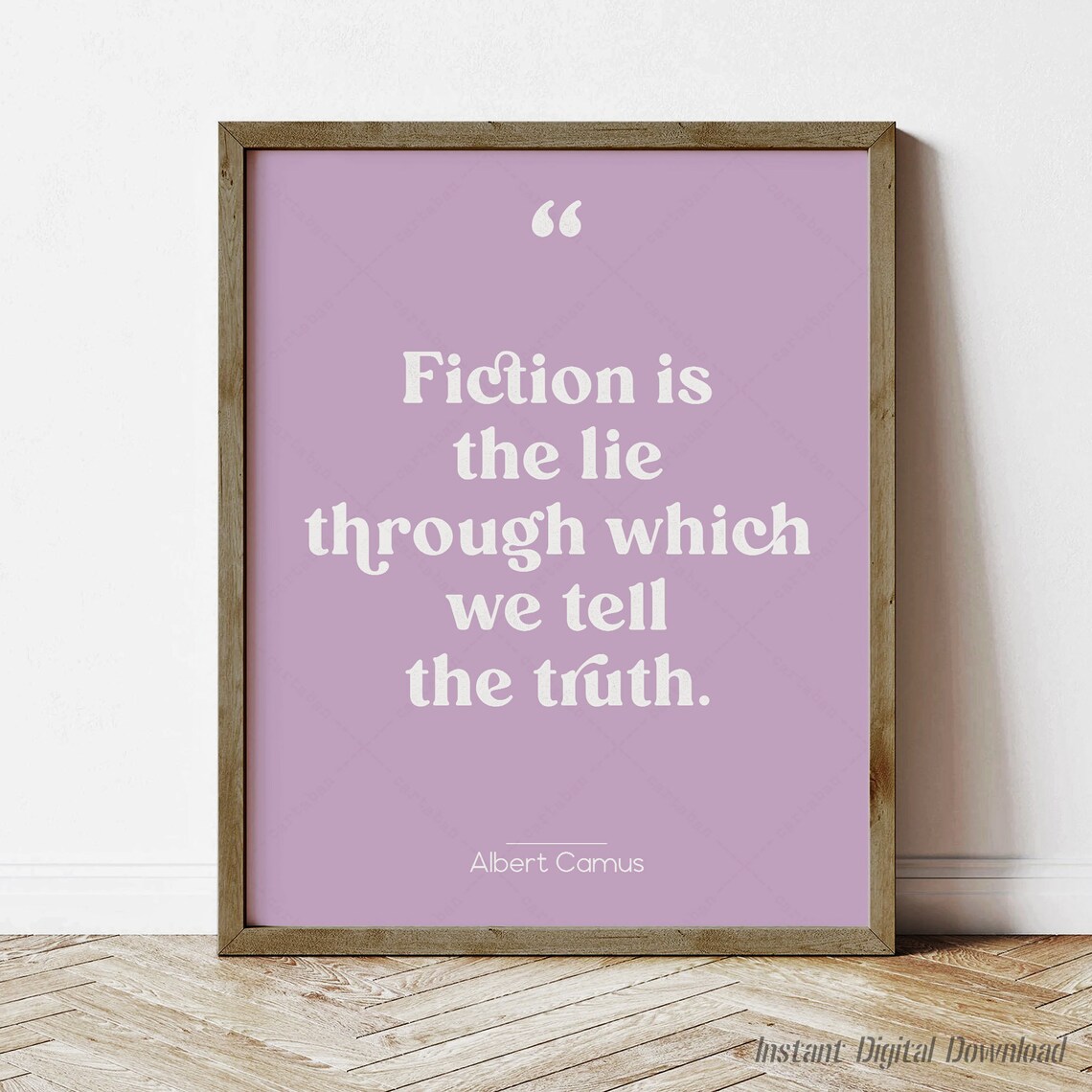 Albert Camus Fiction Is The Lie Quote Lavender Minimalist Wall Art Poster