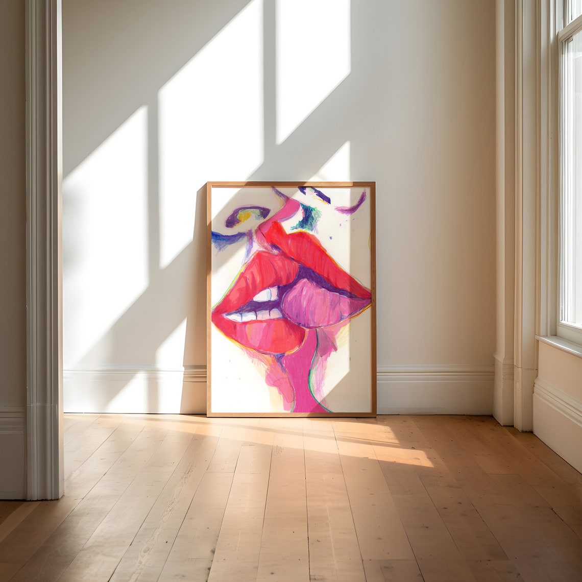Colorful Painted Lips Close Up Abstract Expressionist Face Poster - Image 3