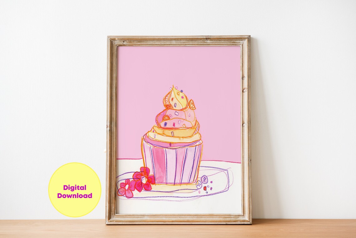 Whimsical Cupcake, Kitchen Decor Art Print