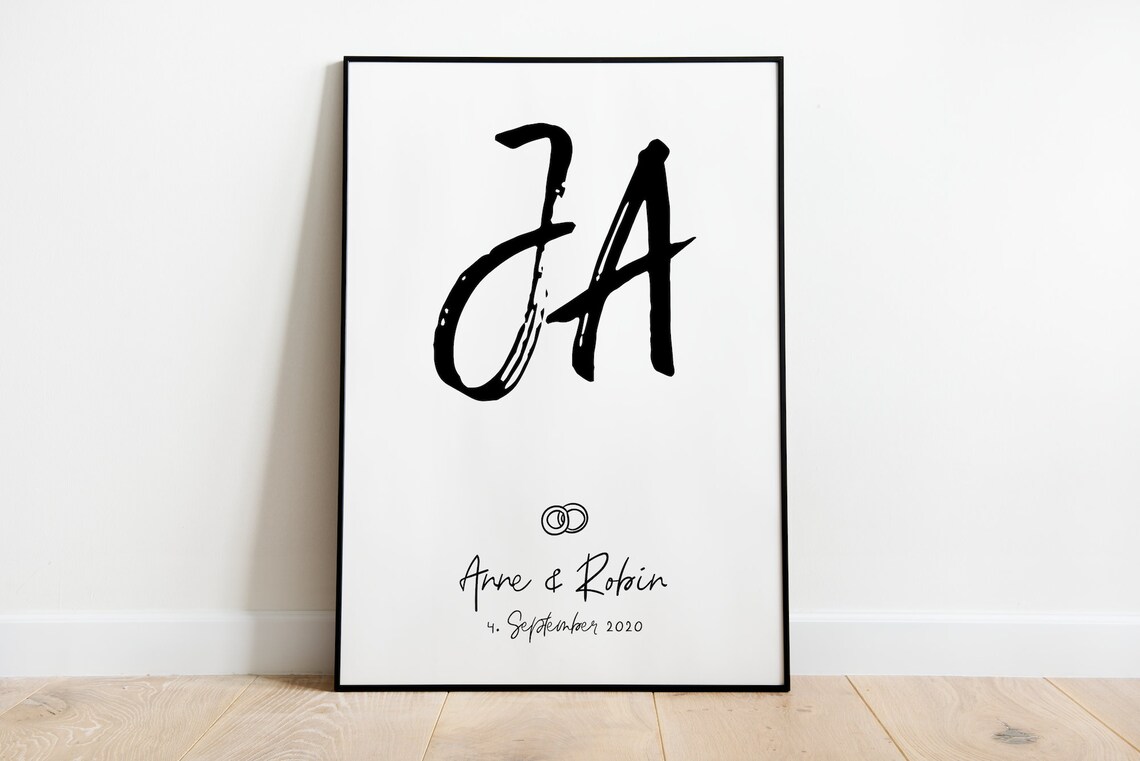 Yes Personalized Wedding Poster, Rings, Names and Date