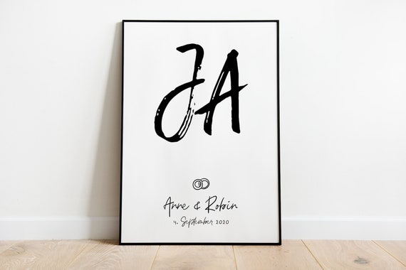 Yes Personalized Wedding Poster, Rings, Names and Date