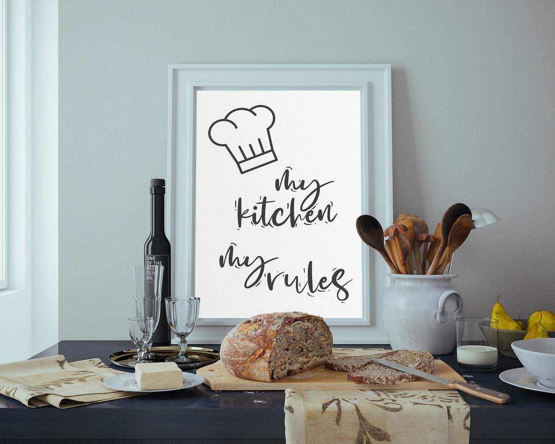 My Kitchen My Rules Chef Hat Funny Black White Kitchen Poster - Image 2