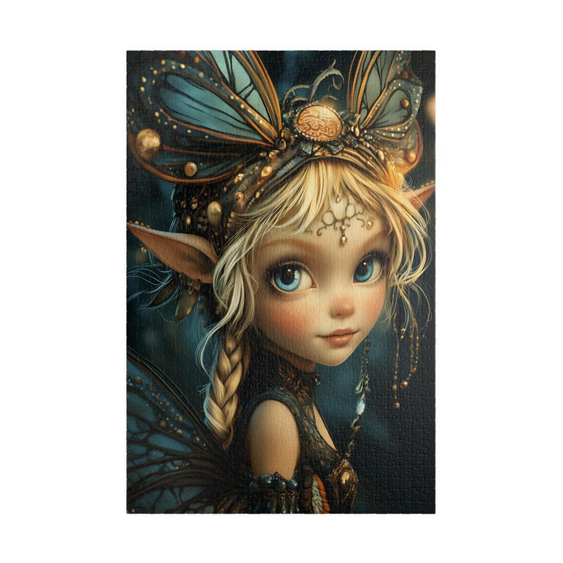 Onyx Fairy Dressed In Black With Feathered Headdress And Blue Eyes Poster - Image 3