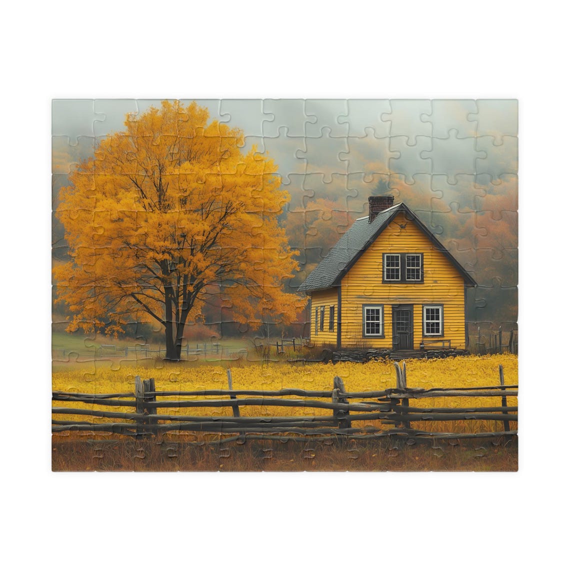 Golden Yellow Country House in Fall Beside Maple Tree Autumn Poster - Image 5