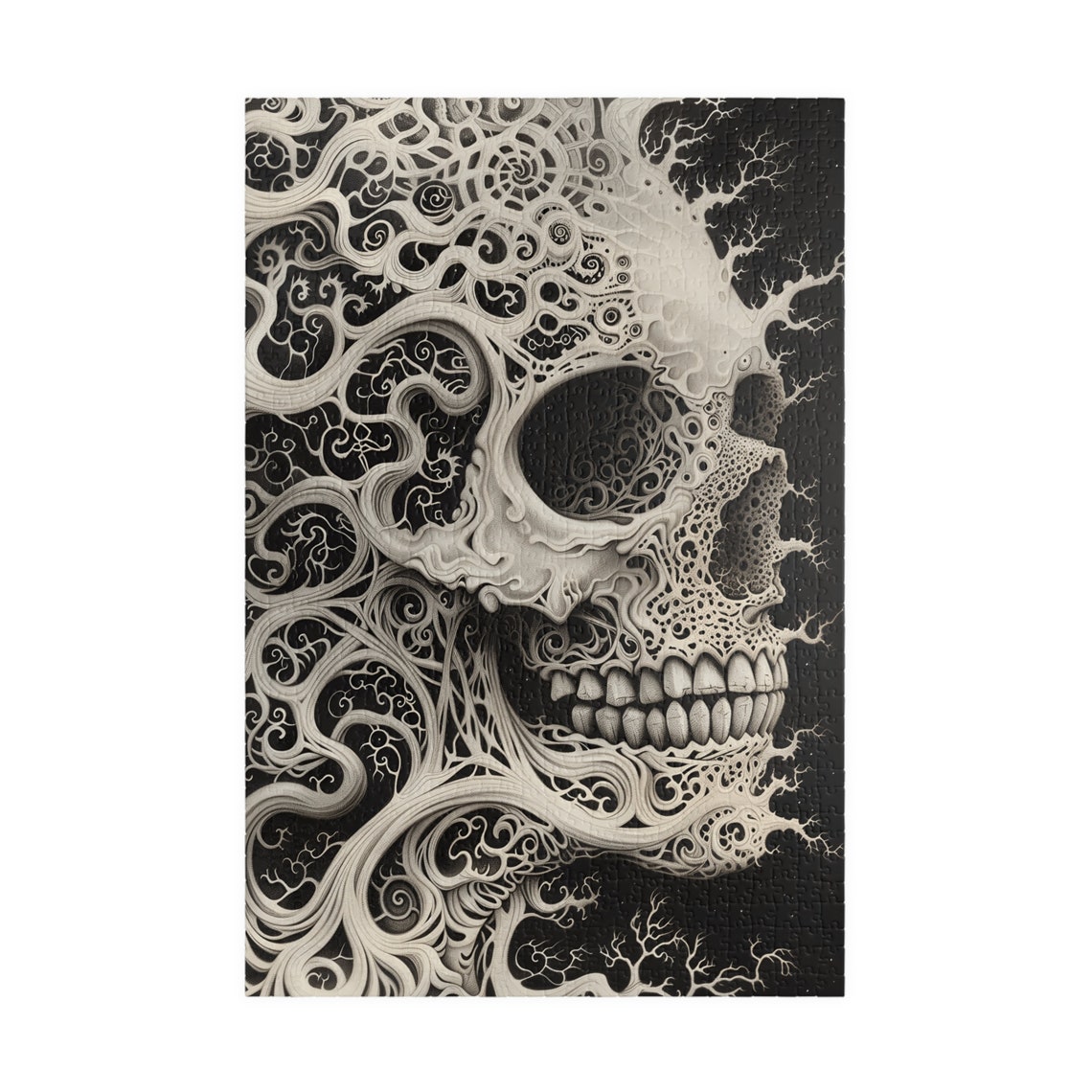 Ornate Black and White Filigree Skull Intricate Gothic Art Poster - Image 3