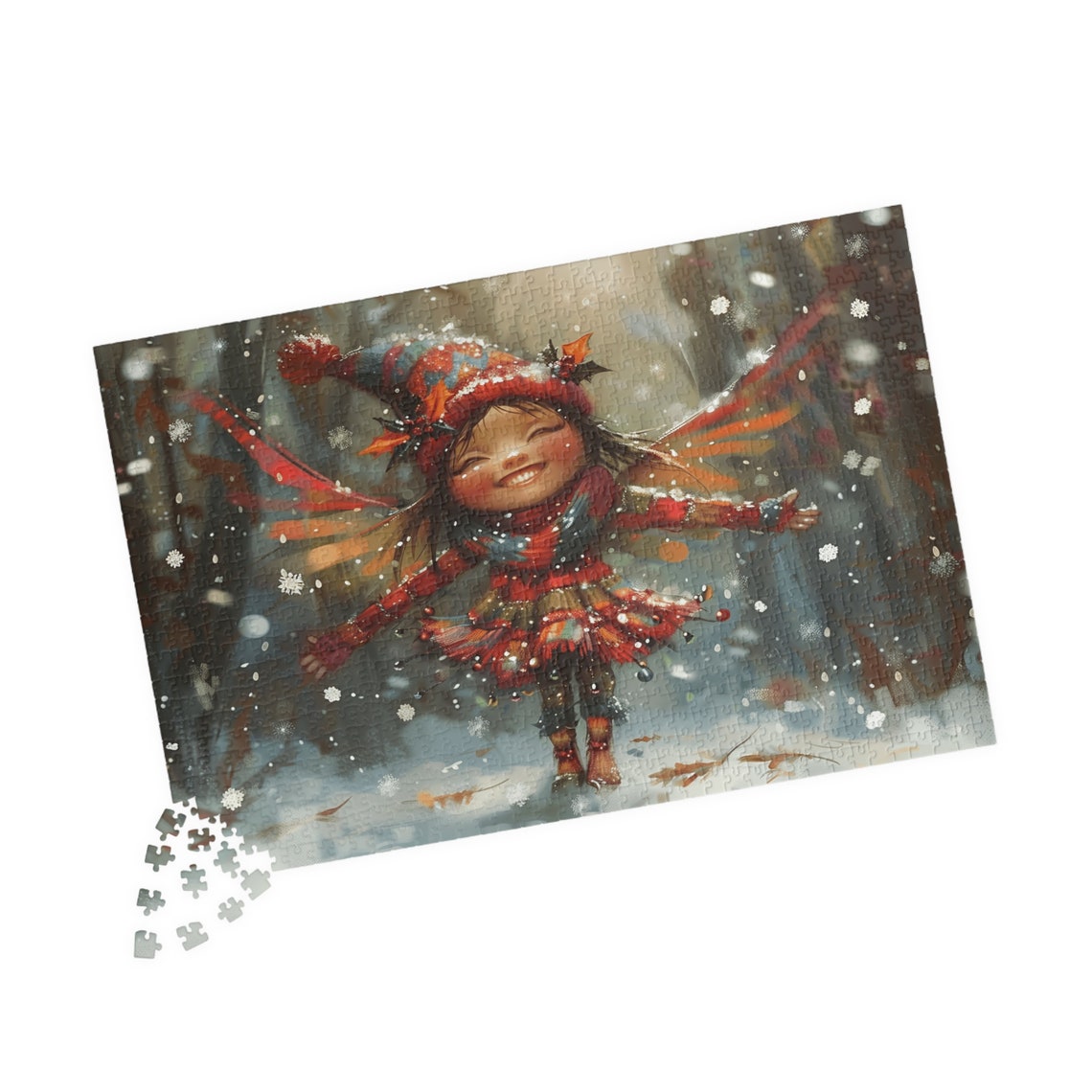 Joyful Little Winter Fairy Dancing In Falling Snow Art Poster - Image 4