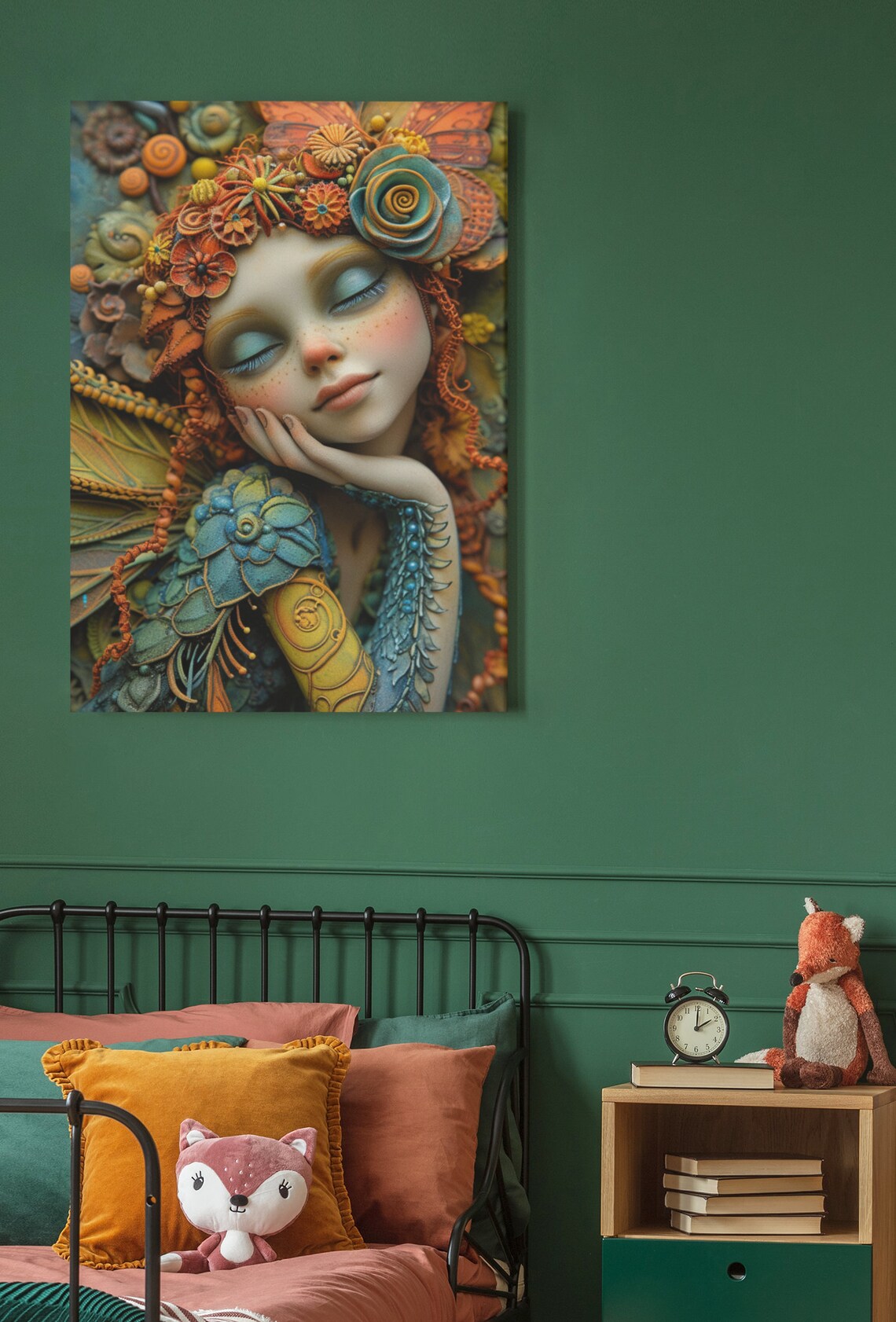 Sleeping Fairy Girl Butterfly Wings Floral Crown Dream Art Poster - Image 5