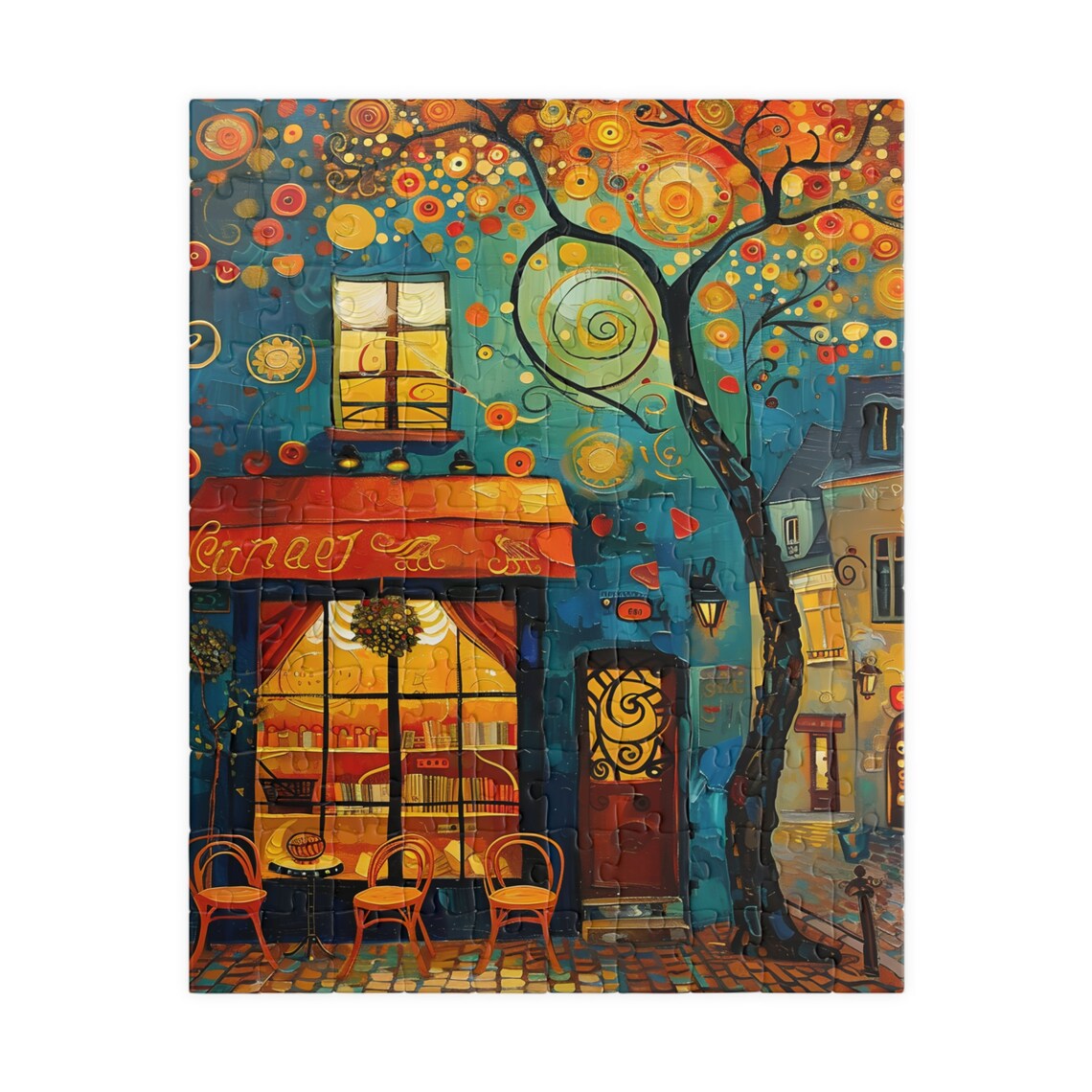 Whimsical European Cafe With Swirling Tree And Awning Art Poster - Image 5