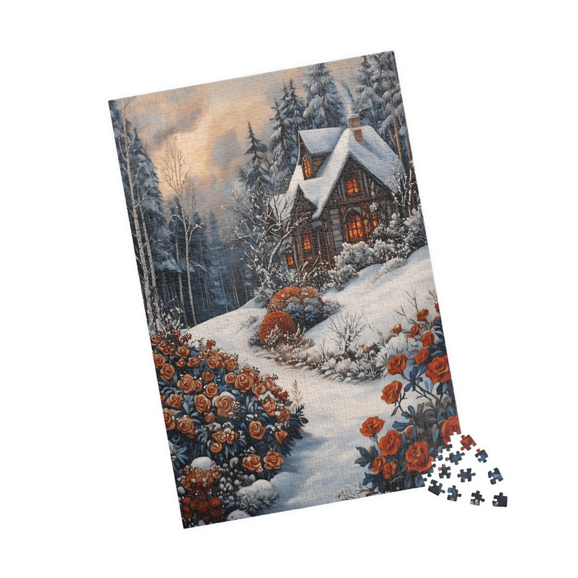 Early Snow Over Red Country Roses by Cozy Winter Cabin Poster - Image 4