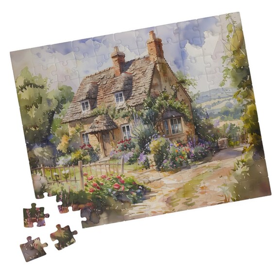 Watercolor English Cottage Art Print, Rustic Farmhouse