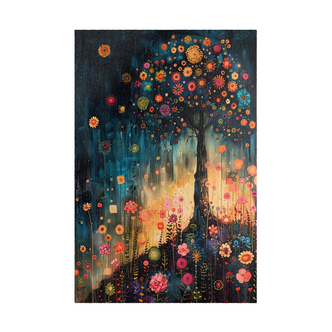 Folk Art Floral Tree Night Meadow Colorful Landscape Art Poster - Image 3