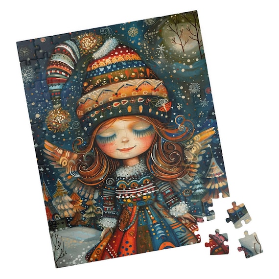 Little Winter Fairy in Festive Patterned Clothes with Snow Art Poster
