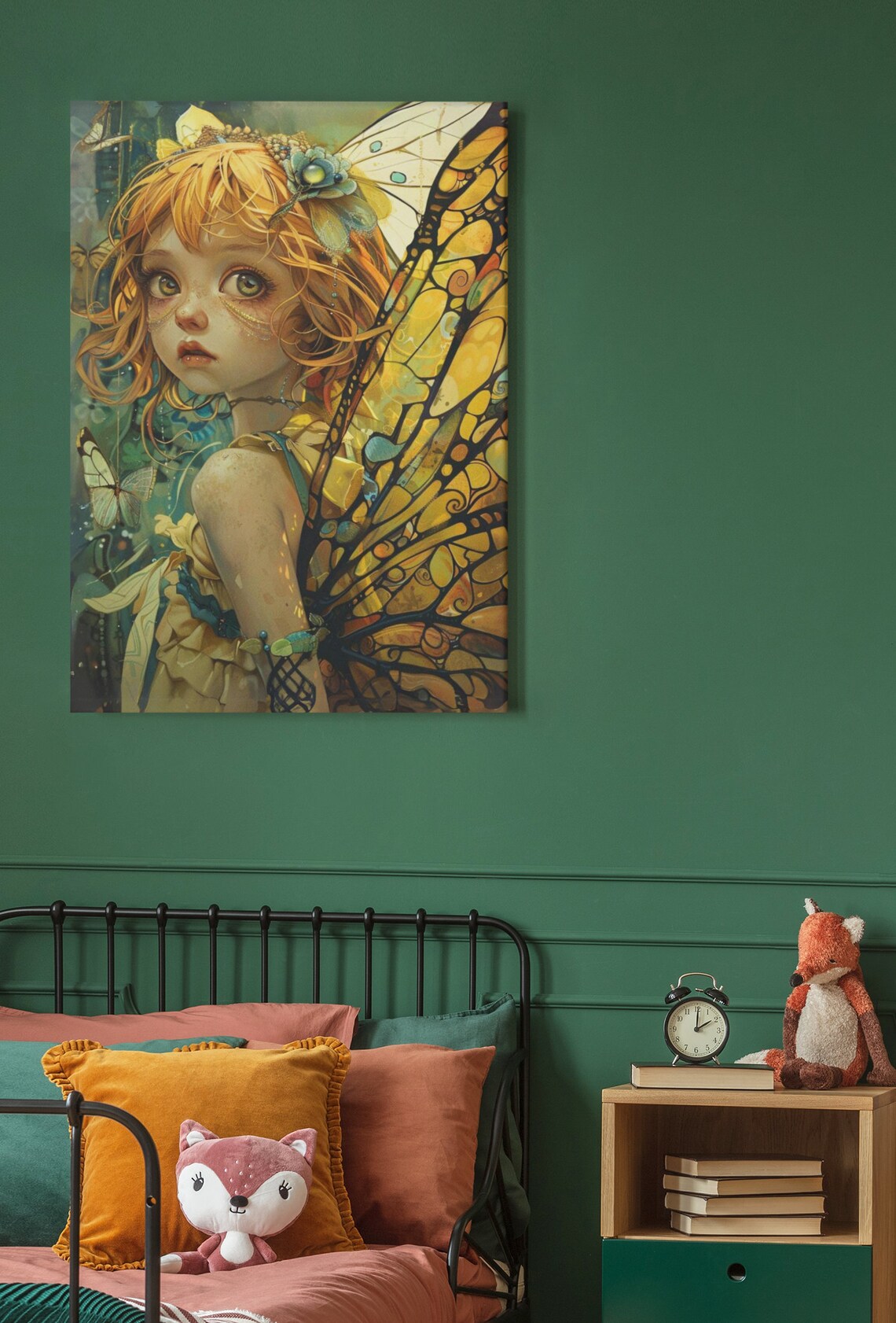Orange Haired Fairy Girl With Stained Glass Butterfly Wings Art Poster - Image 2