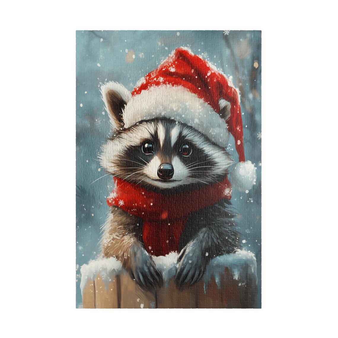 Cute Baby Raccoon In Santa Hat Christmas Jigsaw Puzzle Print - Image 3