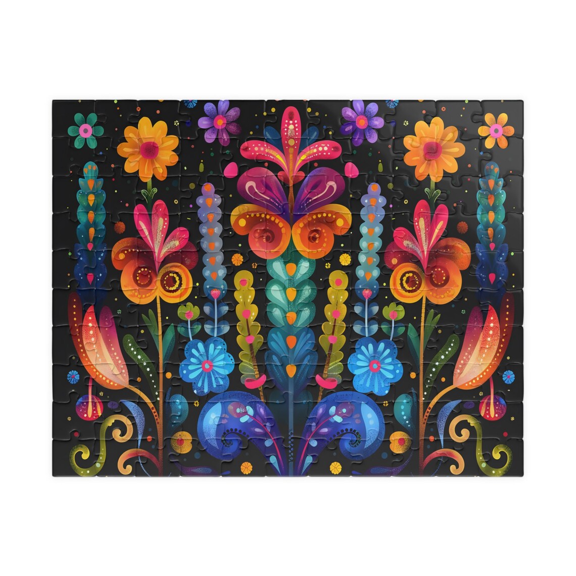 Colorful Folk Art Jigsaw Puzzle Art Print - Image 3