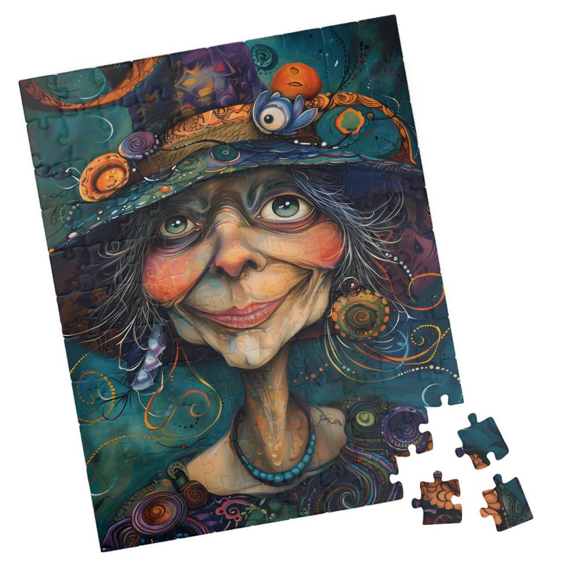 Silly Smiling Witch Helena in a Decorated Hat Portrait Poster