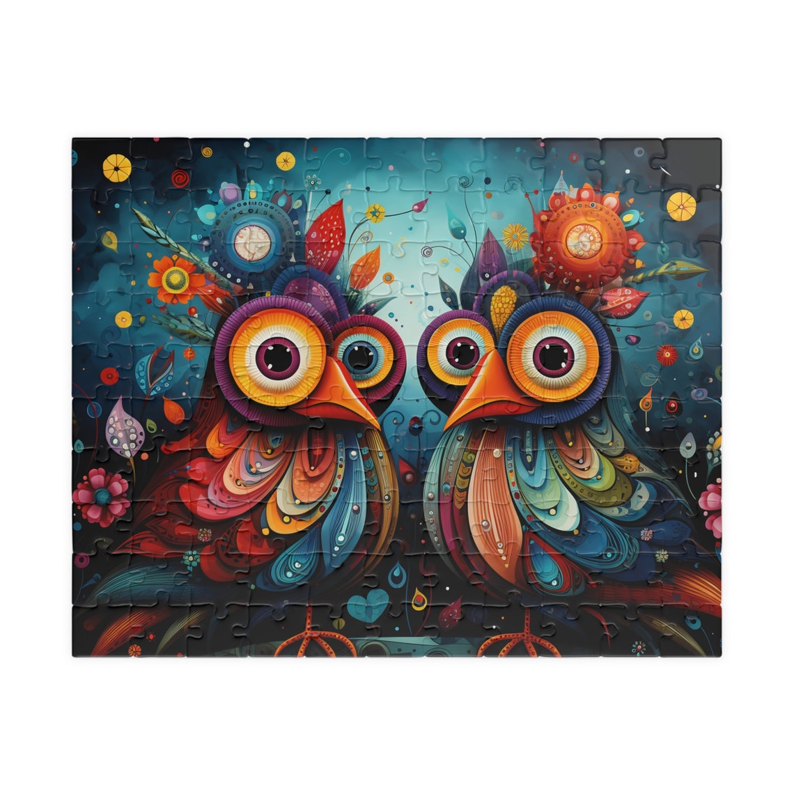 Pair of Colorful Psychedelic Birds With Big Round Eyes Poster - Image 3