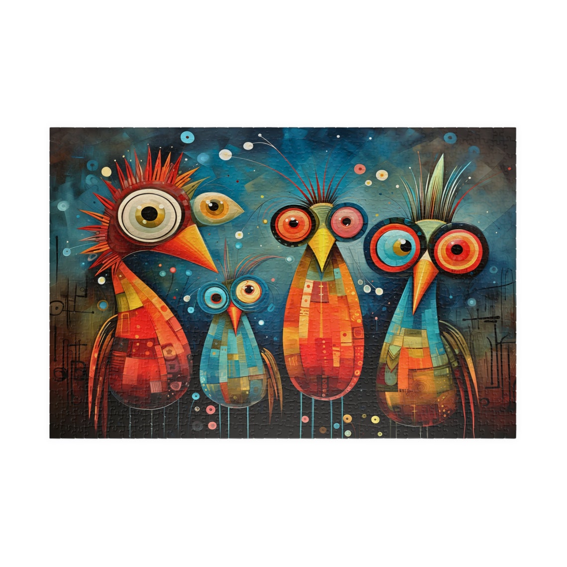 Four Silly Colorful Birds With Huge Googly Eyes Abstract Mosaic Poster - Image 3