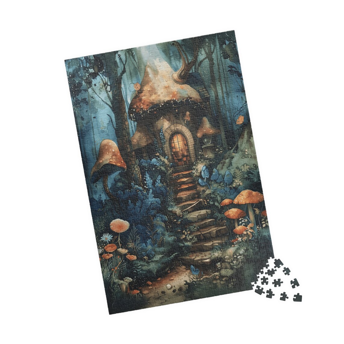 Enchanted Mushroom Cottage Forest Night Glowing Door Art Poster - Image 4
