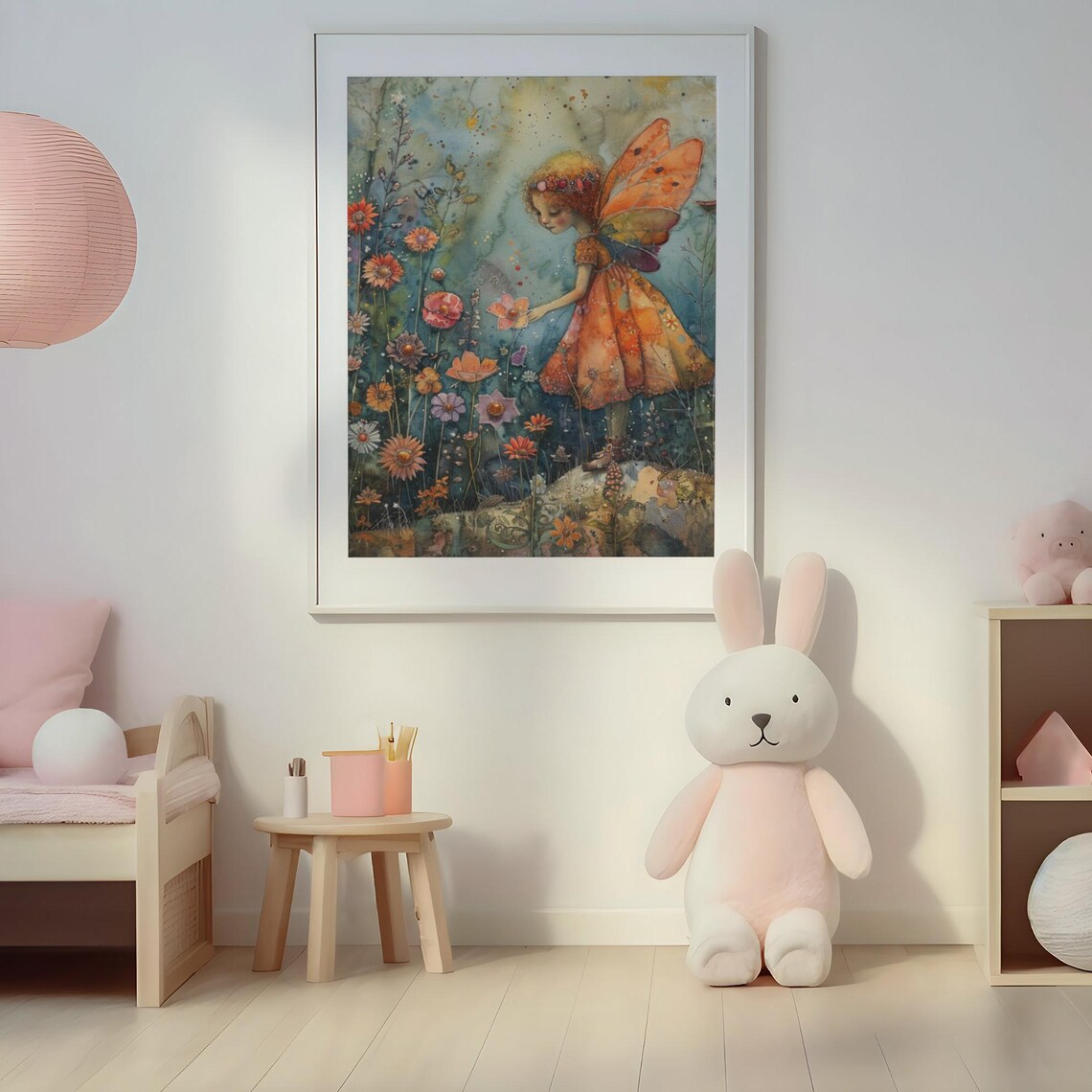 Garden Fairy Girl Orange Floral Dress Wildflower Watercolor Poster - Image 2
