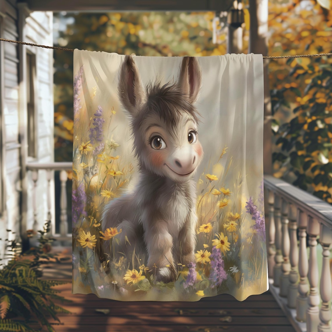 Cute Donkey In A Field Of Flowers Art Print