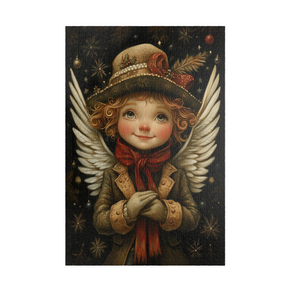 Vintage Style Angel Child Hat Red Bow Scarf Starry Night Poster - Image 3
