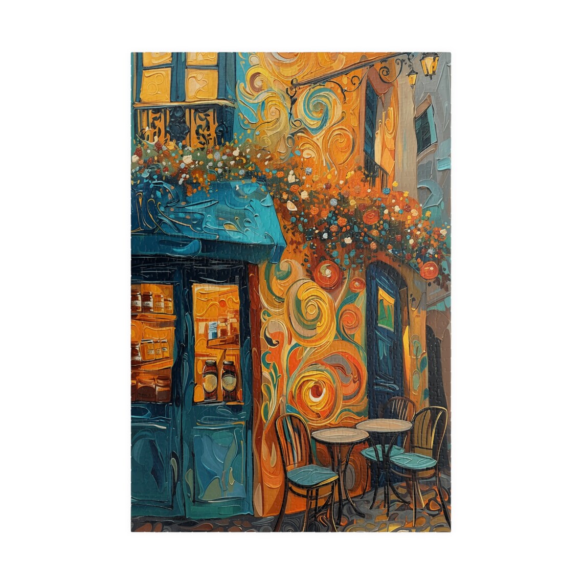 Colorful Parisian Cafe Swirling Impasto Storefront Art Poster - Image 3