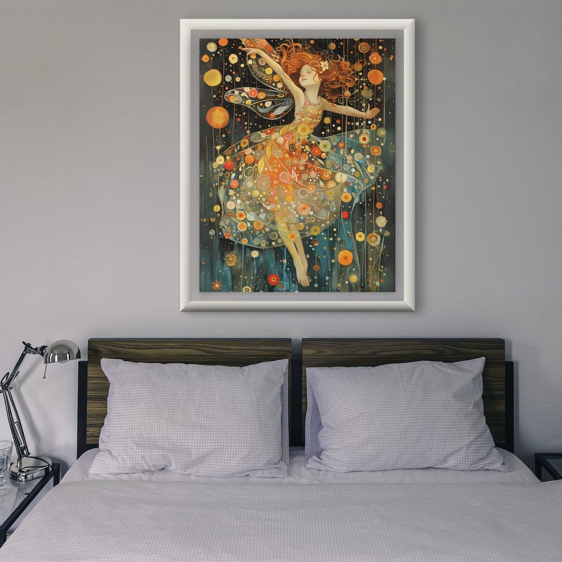 Dancing Red-Haired Fairy in a Swirling Patterned Dress Poster - Image 3