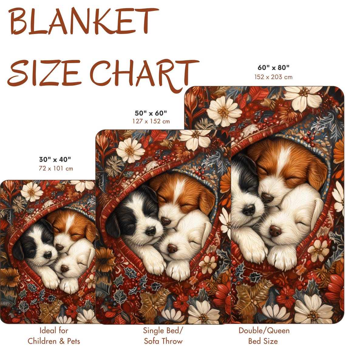 Three Sleeping Puppies Cuddled in a Cozy Floral Blanket Art Print - Image 4